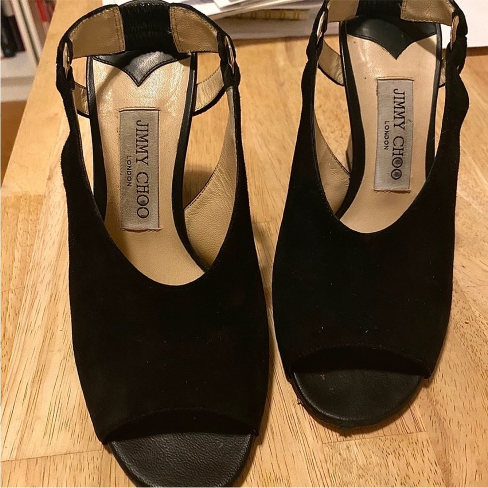 Jimmy Choo Black Suede Open-Toe Slingback Heels for 
@mzjmll2